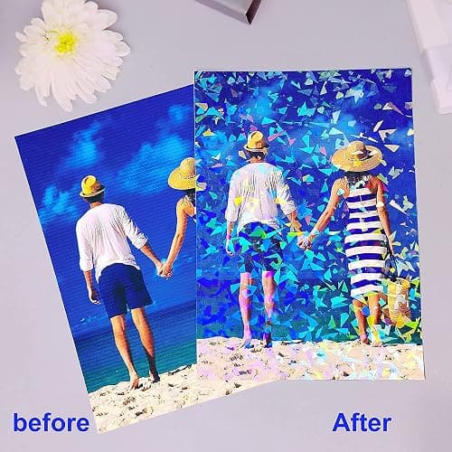 36 Sheets Holographic Sticker Paper Holographic Clear Vinyl Self Adhesive Waterproof Transparent Laminating Sheets Rainbow Overlay with A4 (11.7 x 8.3 Inch) 6 Styles Mixed thumbnail 5