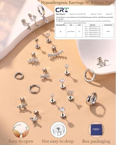 Hypoallergenic Cartilage Earrings for Women 20G Helix Piercing Jewelry Earring Flat Back Surgical Stainless Steel Gold Stud Hoop Cartilage Earring Set Daith Tragus Conch for Multiple Piercing Single thumbnail 7