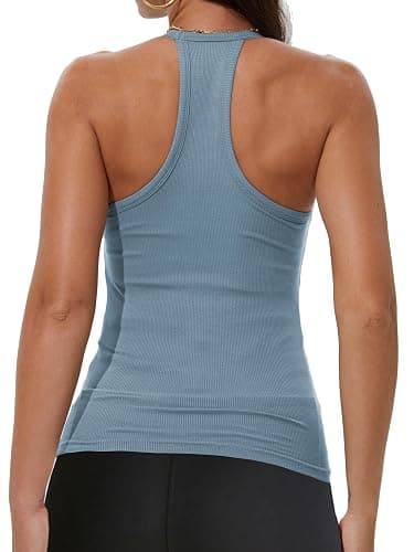 iGENJUN Workout Tops for Women Racerback Basic Tank Summer 2025 Camisole V Neck Slim Fit Ribbed Sleeveless thumbnail 2
