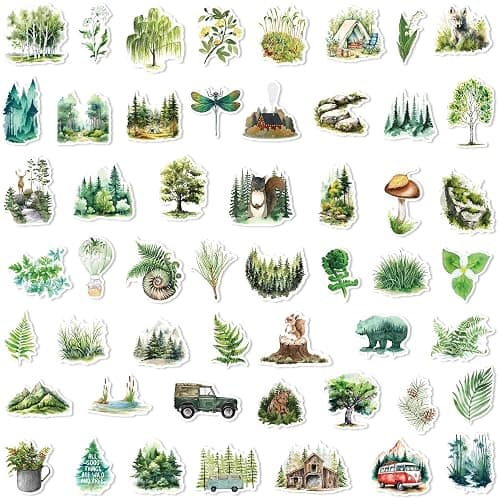 Forest Stickers Outdoor Adventure Sticker Bulk, Waterproof Vinyl Nature Stickers for Water Bottle, Laptop and Scrapbooking, Forest Trees Animals 50pcs Sticker Pack thumbnail 5