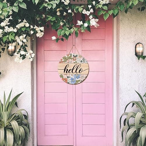 Whaline Vintage Hello Front Door Sign Boho Flower Welcome Wall Sign Colorful Floral Wooden Hanging Wreath for Spring Summer Holiday Indoor Outdoor Farmhouse Home Porch Window Decor thumbnail 5