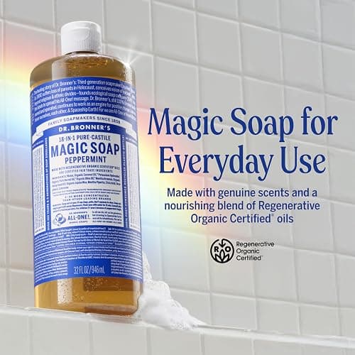 Dr. Bronner's Pure-Castile Magic Liquid Soap - Made with Regenerative Organic Certified Oils- 18-in-1 Uses for Face, Body, Hand, Hair, Laundry & More- Vegan, Non-GMO- Body Wash- Peppermint,32oz thumbnail 2