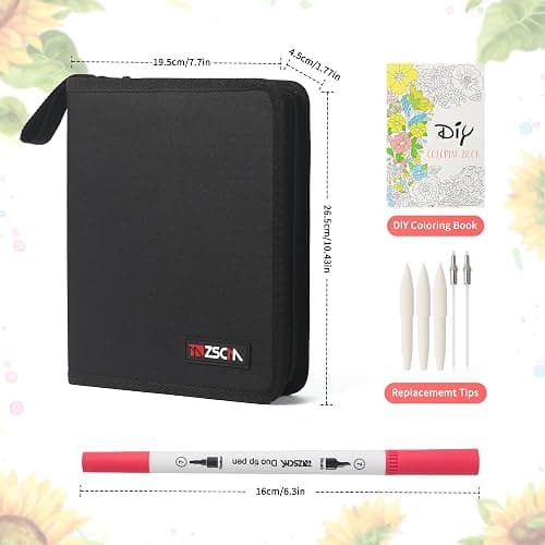 ZSCM Art Duo Tip Brush Markers Set, 60 Colors Fine Brush Tip Artist Drawing Pens Set with Coloring Book, for Adult Sketching Journal Planner School Supplies Gifts thumbnail 3