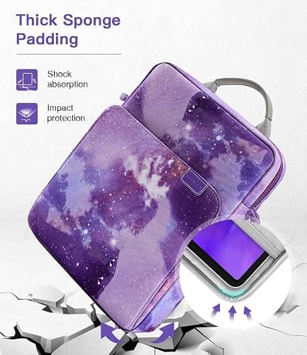 MoKo 12.9 Inch Tablet Sleeve Bag, Fits with 13 Inch New iPad Pro M4 & Air M2 2024, iPad Pro 12.9 M2&M1, Galaxy Tab S8+/S9+ 12.4, Handle Carrying Case with Shoulder Strap, Purple Starry Sky thumbnail 4