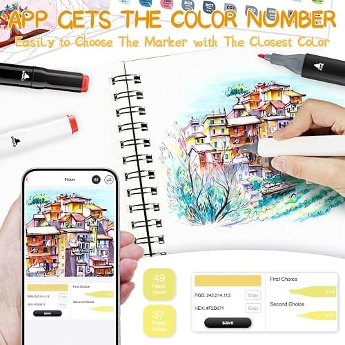 SiwaQio Alcohol Markers with APP, 168+2 Colors Dual Tip Art Marker for Adults Coloring Books, Alcohol Based Illustration Markers Set for Adult Artist Drawing Sketching Painting Lettering Cards thumbnail 4