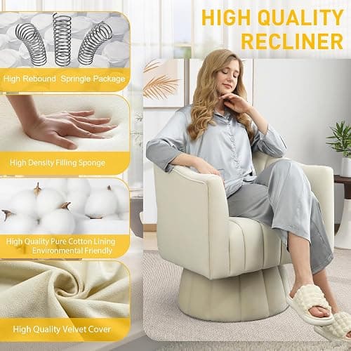 Dewhut Accent Chair Mid Century 360 Degree Swivel Chair,Modern Lounge Sofa Round Barrel Chair with Wide Upholstered,Fluffy Velvet Fabric Chairs for Home Sofa Living Room/Bedroom/Waiting Room (Beige) thumbnail 5