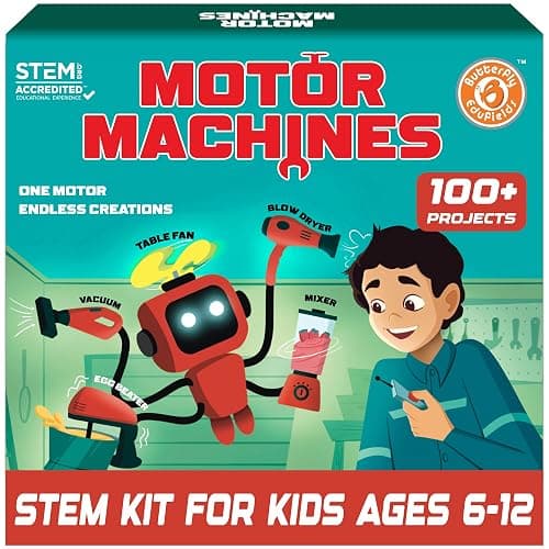 Butterfly EduFields 100+STEM Robotics Gift Kits for Ages 6-10-13 Boys Girls | Engineering & robotics kit with motor machines for kids ages 7 8-10 8-12; STEM building toy | Science Inventor Birthday gift. - Image 1