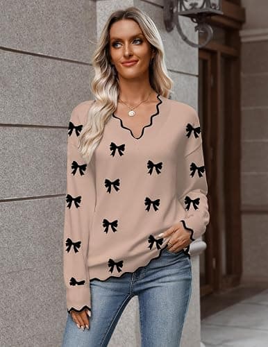Zeagoo Women's 2025 Fall V Neck Sweater Casual Long Sleeve Lightweight Ribbed Knit Pullover Sweaters Dressy Casual Tops thumbnail 5