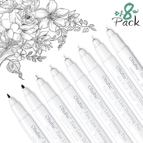 Ohuhu Fineliner Pens Micro Drawing Pens: 8-size Tips (Ultra-fine, Fine & Brush) Waterproof Pigment Black Ink for Illustration Drawing Journaling Sketching for Artist Beginners thumbnail 2