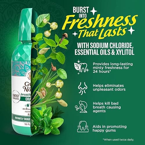 GuruNanda Fresh Breath Mouthwash, ADA-Accepted, Alcohol & Fluoride-Free, Sodium Chlorite, Essential Oils & Vitamins, 12-Hrs Fresh Breath, Wild Mint, 16 oz - 2 Pack thumbnail 5