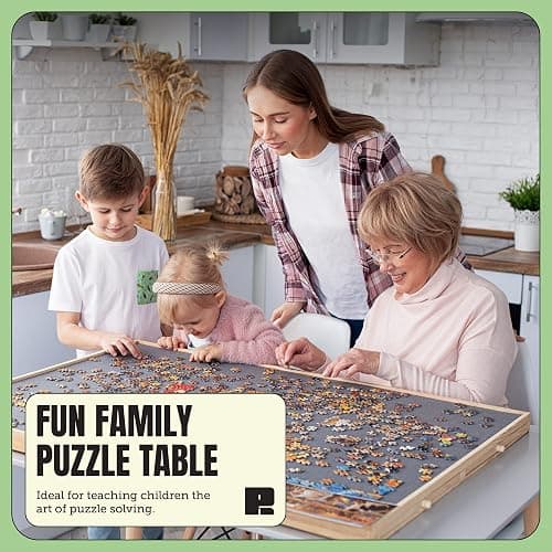 Puzzle Ready Puzzle Board with Drawers & Cover Mat - 1500-Piece Wooden Jigsaw Table - 37" X 28" Portable Board with Lazy Susan for Puzzlers - Colorful Puzzle Table Trays for Sorting - 1500 Pieces thumbnail 9