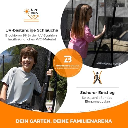 BSPORTY Trampolin Outdoor 305 cm mit Sicherheitsnetz, 5 verstärkte U-förmige Beine mit Mittelstütze, ASTM-Zertifiziert, Freizeittrampolin für Kinder und Erwachsene thumbnail 3