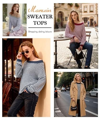 MARZXIN Women's 2025 Fall Long Sleeve Sweaters Casual Loose Striped Off Shoulder Casual Oversized Knitted Sweater Pullovers thumbnail 2
