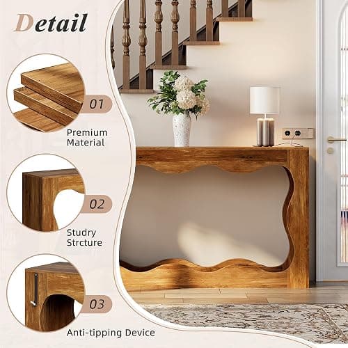 Shintenchi 63 inch Farmhouse Console Table with Storage & LED Light, Long Sofa Table Behind Couch, Narrow Entryway Entrance Table, Hallway Accent Stand Home Decor for Living Room, Entry Way, Brown thumbnail 7