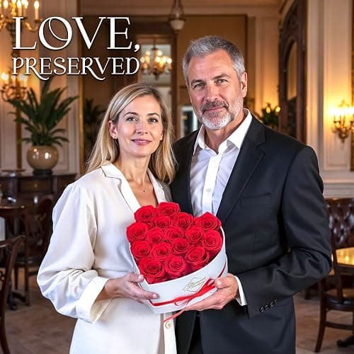 GLAMOUR BOUTIQUE Preserved Roses in a Box - Gifts for Her, Wife & Mom, Rose Flowers Forever Decor for Birthday Gift, Get Well Flower Bouquet Cased in White Box with Cover - Red - 16 (Color-Treated) thumbnail 2