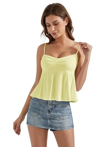 OMKAGI Cute Peplum Camisole Tops for Women Built in Bra Sleeveless Going Out Tank Top thumbnail 2