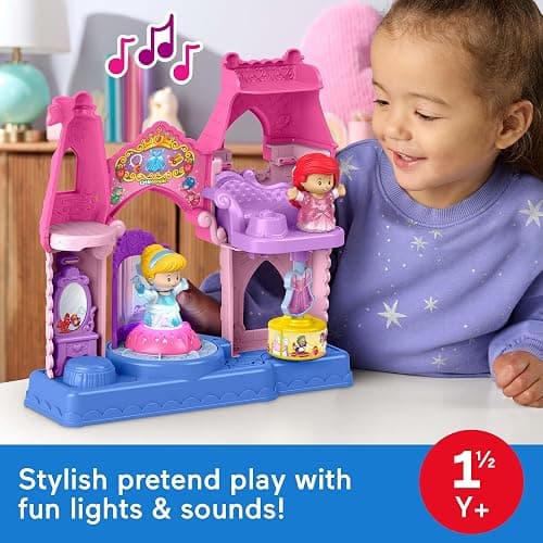 Fisher-Price Little People Toddler Toy Disney Princess Shimmer & Glow Dress Shop Playset & 2 Figures for Pretend Play Kids Ages 18+ Months thumbnail 4
