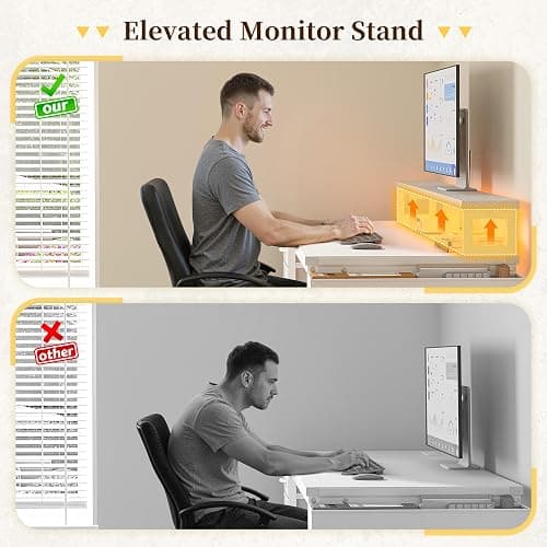 DurayLoly 40" Computer Desk with LED Strip, Gaming Desk with Drawers & Storage Bag, Office Desk with Power Outlets & Monitor Stand, Home Office Desks for Bedroom, Gaming Room, White thumbnail 8