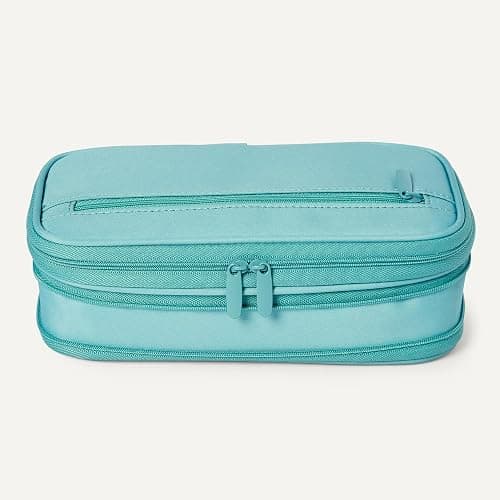 Amazon Basics Large Capacity Pencil Case with Durable Zipper, Multi-Compartment, Cyan Mild thumbnail 4