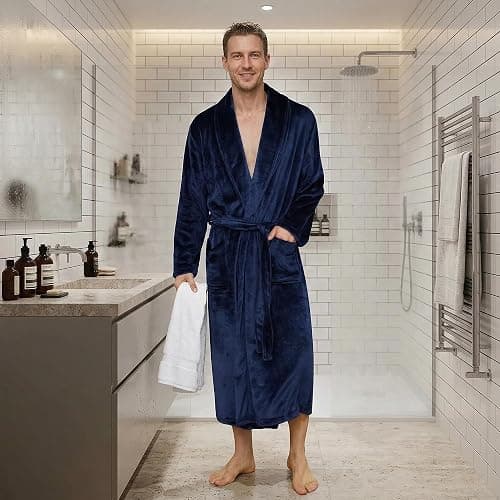 U2SKIIN Mens Fleece Robe Plush Collar Shawl Bathrobe thumbnail 6