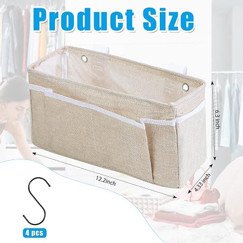 Muximud Bedside Caddy Bedside Storage Organizer, 2 Pack Wall Hanging Storage Bag for Bunk bed Hospital Beds Dorm Bed Rails, Holders Books Glasses Phones Magazine(Beige) thumbnail 2