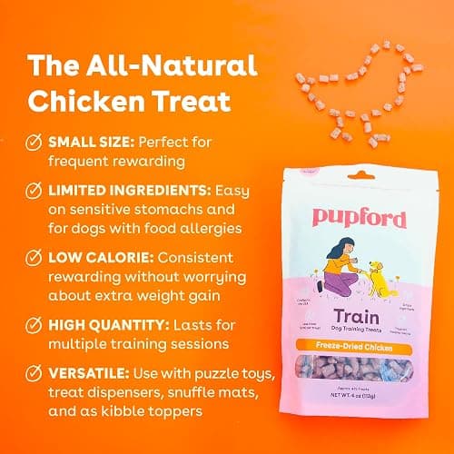 Pupford Freeze Dried Training Treats for Dogs & Puppies (Chicken, 4 oz) | 475+ treats per bag, Ultra low-calorie, Only 2 ingredients, All breed sizes, Mess free and bite sized, Trainer recommended thumbnail 2
