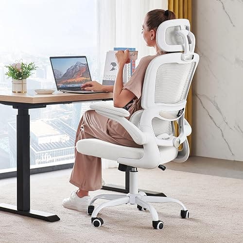 TRALT Office Chair Ergonomic Desk Chair, 330 LBS Home Mesh Office Desk Chairs with Wheels, Comfortable Gaming Chair, High Back Office Chair for Long Hours (White White) - Image 1
