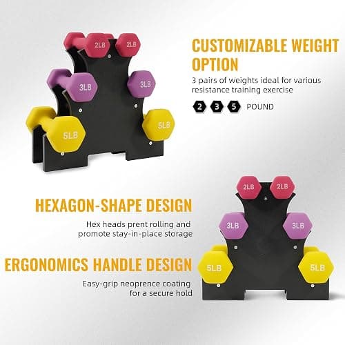 Fitvids Colored Neoprene Dumbbell Set with Rack, Multiple Weight Options, 20LBS, 32LBS, 50LBS and 56LBS Sets thumbnail 3