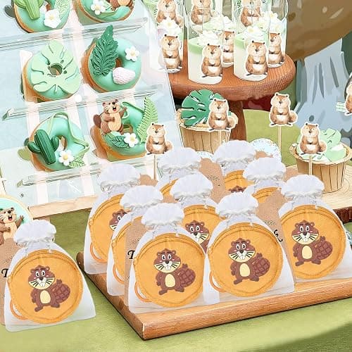 Elecrainbow 36 Pack Beaver Change Purses Set Include 12 Wallets with Keyring, 12 Thank You Tags and 12 Organza Bags for Safari, Jungle,Wild Birthday, Castor Decoration,Khaki thumbnail 5