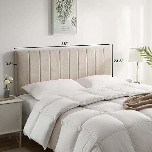 Upholstered Full Headboard - Easy Assemble Channel Stitched Headboard Full Size - Wall Mounted Headboards with 3D Soundproof Wall Panels Peel & Stick Floating Headboards, Beige thumbnail 8