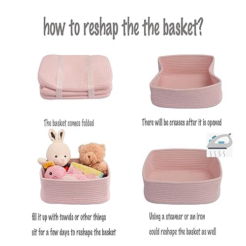 XUANGUO Small Woven Storage Baskets 12“X8”X5“ Decorative Rope Bins for Organizing Shelves, Closets, and Toys, Empty Gift Baskets, Cute Organizer Basket for Home and Office (pink, regular) - pink - regular thumbnail 7