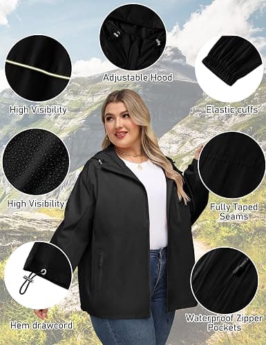 Avoogue Plus Size Womens Rain Jacket with Hood Waterproof Raincoats Lightweight Packable Outdoor Trench Coat XL-5XL thumbnail 4
