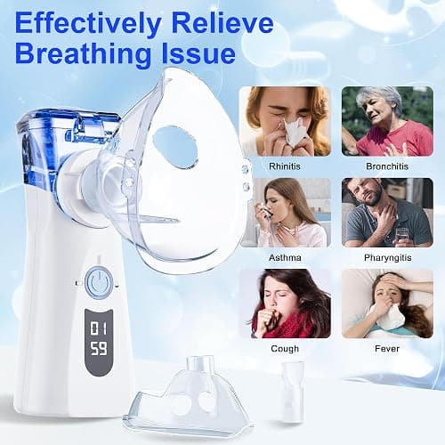 Portable Nebulizer Spacer with Intuitive LED Interface for Adults Kids, 2 Modes with Auto-Cleaning, Handheld Nebulizer with Mouthpiece and Masks thumbnail 2