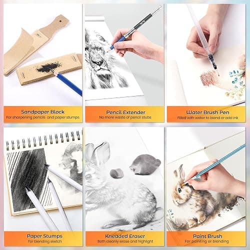 106 PCS Art Supplies Sketching Kit, Pro Drawing Pencils with 3-Color Sketchbook, Coloring Book, Colored Graphite Charcoal Watercolor & Metallic Pencils, Drawing Supplies Gifts for Artists Adults Kids thumbnail 6