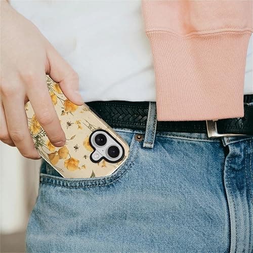 FKBRCL4U for iPhone 17 Case, Hybrid 2-Layer Silicone Protective Glossy Case for Girl Women for iPhone 17 Cute Eco Friendly Vintage Bee Yellow California Poppies Pattern thumbnail 7