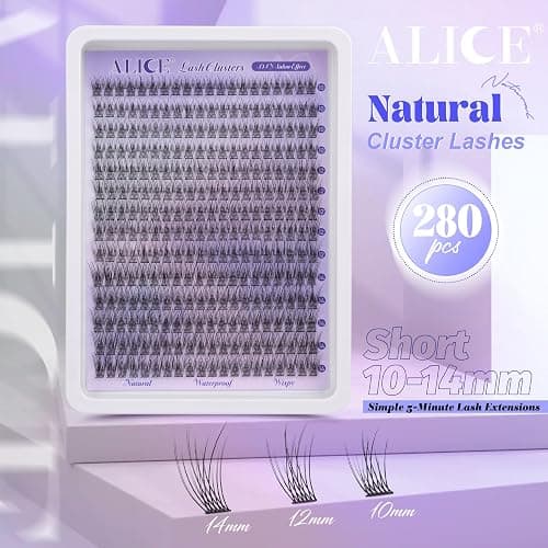 Natural Lash Clusters Wispy Lash Extensions Short 10-14mm DIY Cluster Eyelash Extension C Curl 280pcs Soft Thin Band Individual Lashes by ALICE thumbnail 2