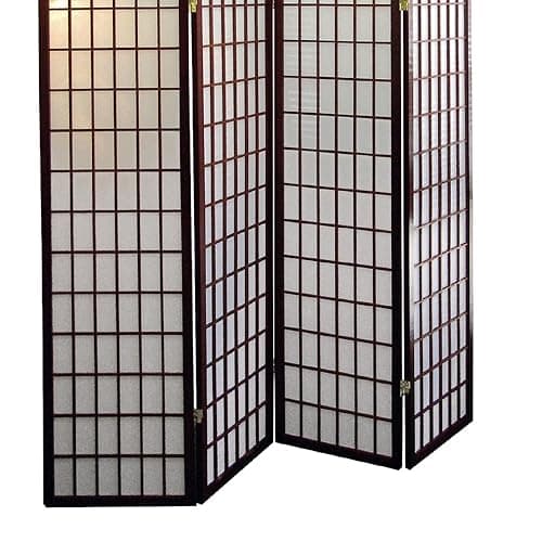 Cherry Finish Japanese Style Room Divider - 70" Tall 4-Panel Folding Privacy Screen with Wood Frame for Living Room, Bedroom, or Home Office Space Separation thumbnail 5