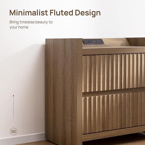 SICOTAS Night Stands Set of 2-Fluted Nightstands with Charging Station- Modern 2 Drawers Nightstand 25" Tall Bedside Table End Table, Large Night Stand for Bedroom (Reclaimed Caramel Oak) thumbnail 6