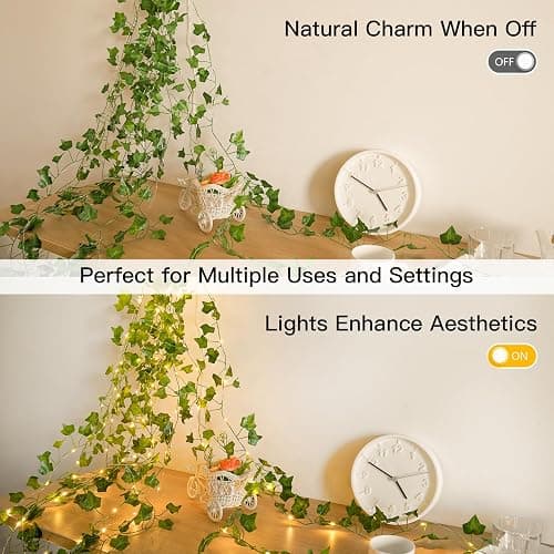 suddus 33FT 100LED Ivy Vine Fairy Lights Battery Operated Copper Wire | String Lights with Remote,Leaf Lights for Bedroom,Dorm,Wedding,Party, Garden,Wedding,Classroom Decor (Warm White) thumbnail 3