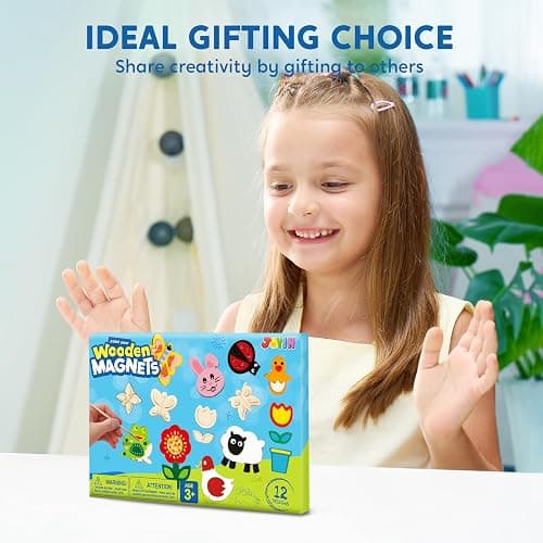 JOYIN 12 Wooden Magnet Creativity Arts & Crafts Painting Kit for Kids, Decorate Your Own Painting Gift for Halloween Crafts, Birthday Parties and Family Crafts, Party Favors for Boys Girls thumbnail 9