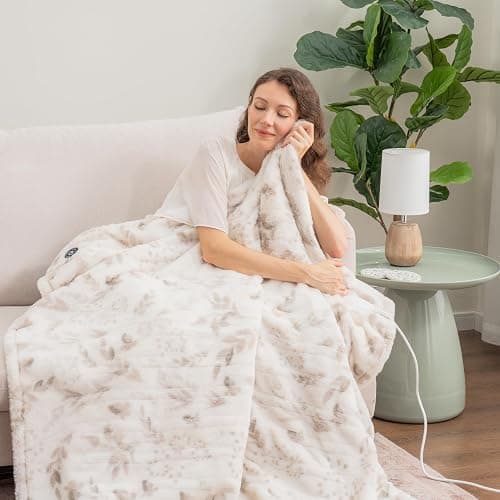 Berkshire Blanket Heated Throw Blanket, Grace Fur to Loftmink Reversible Electric Throw with 4 Heat Levels, Fast Heating Printed Throw for Couch and Bed, Auto Shut-Off Feature (50"x60") thumbnail 2