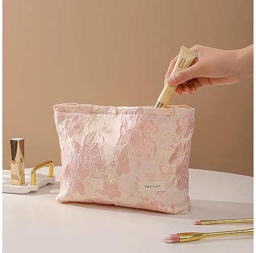 getgto 2 Pcs Makeup Bags, Large Cosmetic Bag Travel Toiletry Bag Organizer for Women, Embroidery Craft, Floral Makeup Bag Small Cosmetic Pouch Purse with Zipper Gifts for Girls Teen thumbnail 5