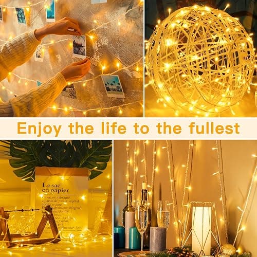 Ollny Fairy Lights Battery Operated, 10m 100 LEDs Christmas Tree Light Battery Powered Outdoor Decoration, Warm White Waterproof Xmas Lighting with 8 Modes/Timer for Indoor Outside Bedroom Garden thumbnail 9