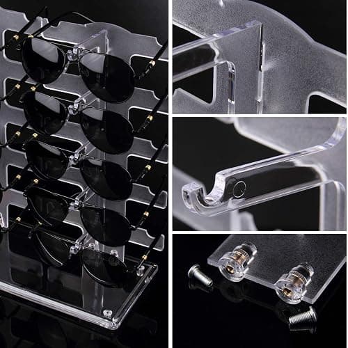 Lamoutor 2 Row Sunglasses Rack Holder Glasses Display Stand Transparent thumbnail 4