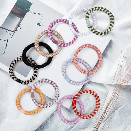 Kisvic Haargummi, 12 Stück Haargummis Damen Mehrfarbigen, Mode Geflochtene Hair Ties, Elastische Haarbänder für Frauen/Mädchen/Kinder,Dickes und Lockiges Haar thumbnail 5