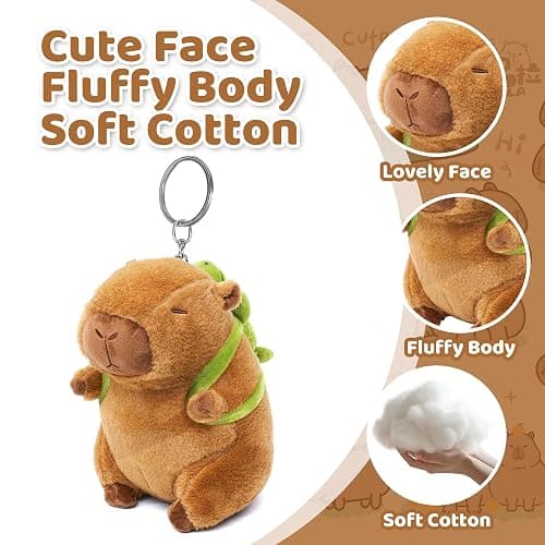 Mushplushies 4PC Capybara Plush Keychain, Cute Small Capybara Mini Stuffed Animal. Valentines Day Gifts for Kids Birthday Party Favors Decorations. thumbnail 5