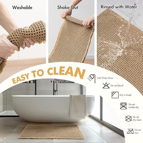 MIULEE Set of 2 Waffle Bathroom Rugs, Boho Bath Rugs Non Slip Washable, Super Absorbent Bath Mats, Ultra Soft Rubber Backed Shower Mats for Bathroom Floor, Tub and Shower, Brown, 18x30 Inch thumbnail 6