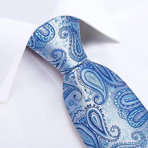 DiBanGu Silk Floral Ties for Men Woven Paisley Necktie and Tie Clip Handkerchief Cufflinks Set for Party Wedding thumbnail 4