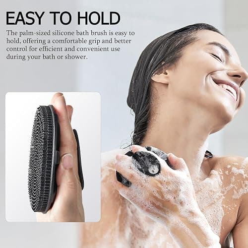 INNERNEED Food-Grade Soft Silicone Body Scrubber Shower Brush Handheld Cleansing Skin Brush, Gentle Exfoliating and Lather Well (Black) thumbnail 3