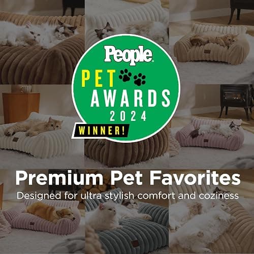 Bedsure Cute Cat Couch for Pets - Fluffy Cat Sofa with Premium Soft Corduroy Fleece, Fuzzy Pet Couch Bed with Removable Washable Cover, Supportive Pet Chair for Indoor Cats, 24inch, Copper Brown thumbnail 2